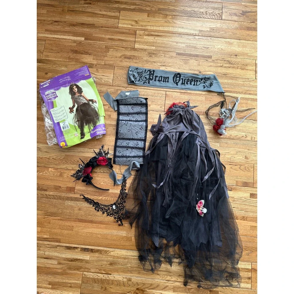 Deluxe Gothic Prom Queen Costume Child Sz Small Halloween Dress Sash Accessories